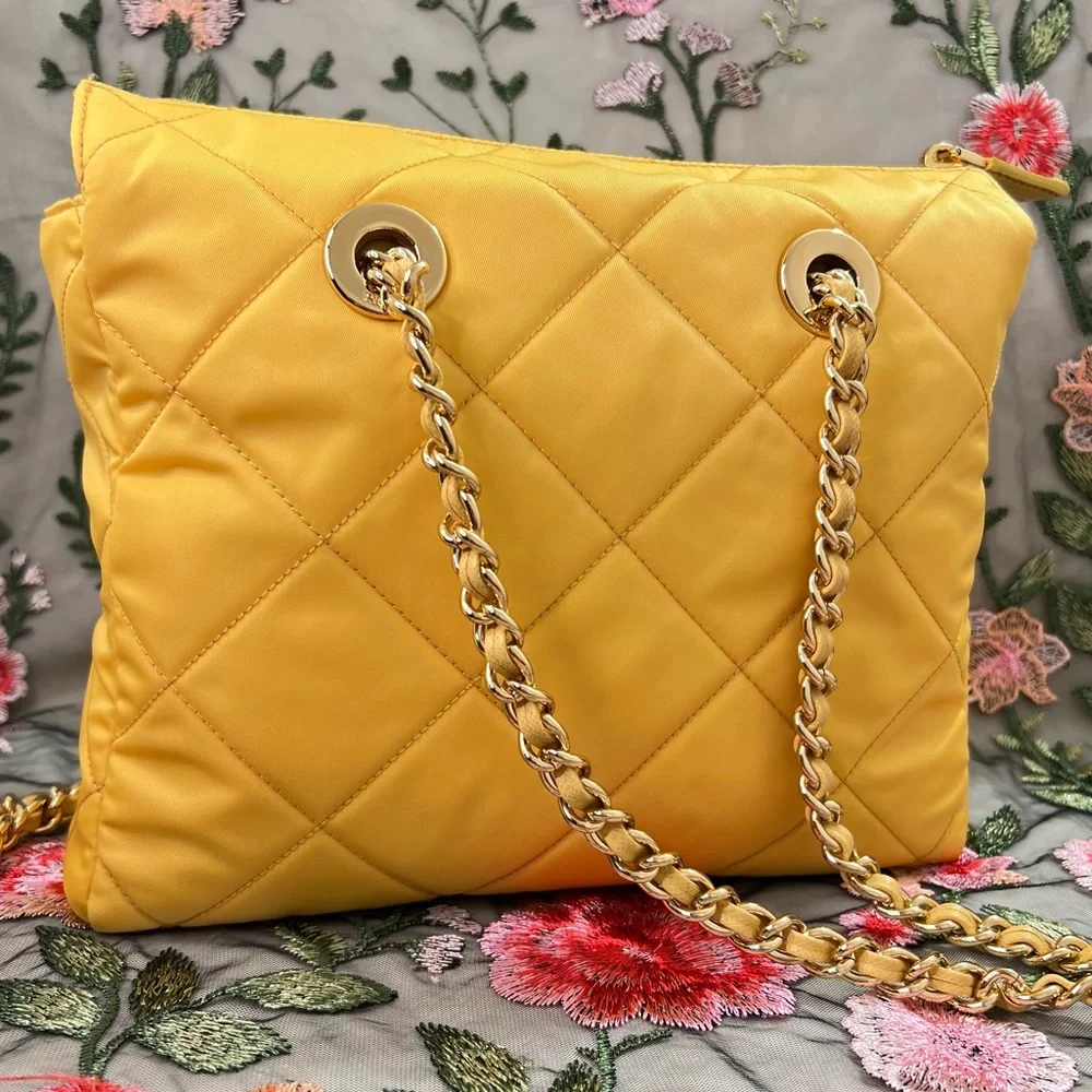 Auth PRADA Bag • Authentic PRADA 1995 Re-Edition Chain Tote in Yellow Re-Nylon